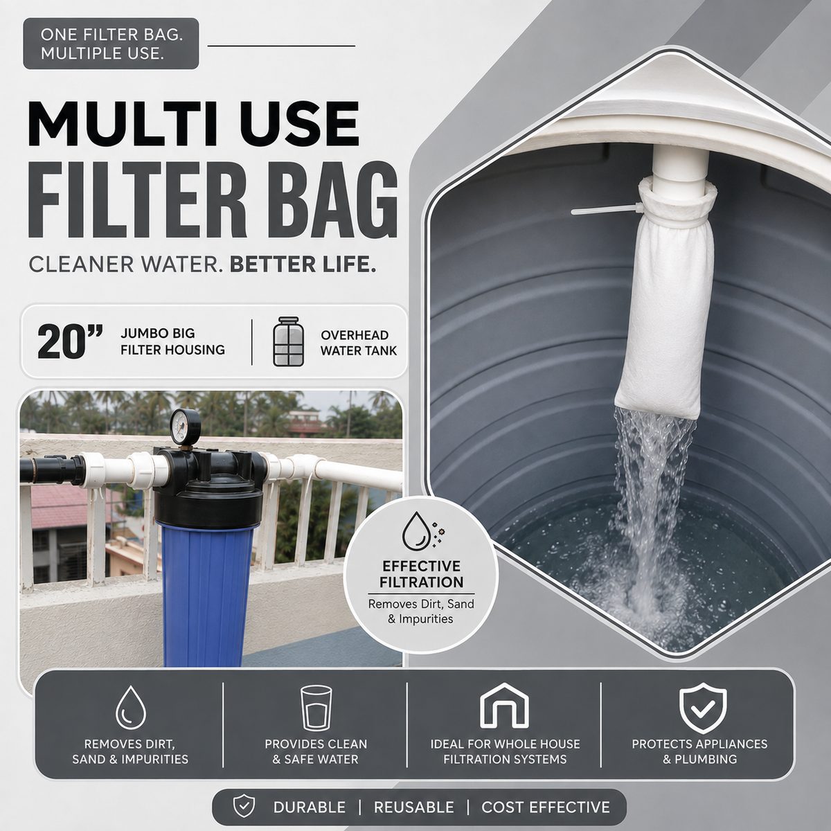 5 Micron Reusable Water Filter Bag – Sediment & Dirt Filter I Reusable Filter for Sand, Dirt, Silt, Mud & Rust