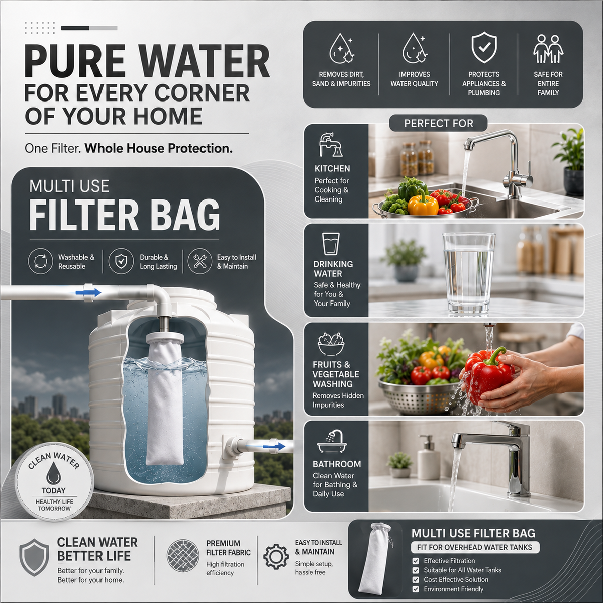 5 Micron Reusable Water Filter Bag – Sediment & Dirt Filter I Reusable Filter for Sand, Dirt, Silt, Mud & Rust